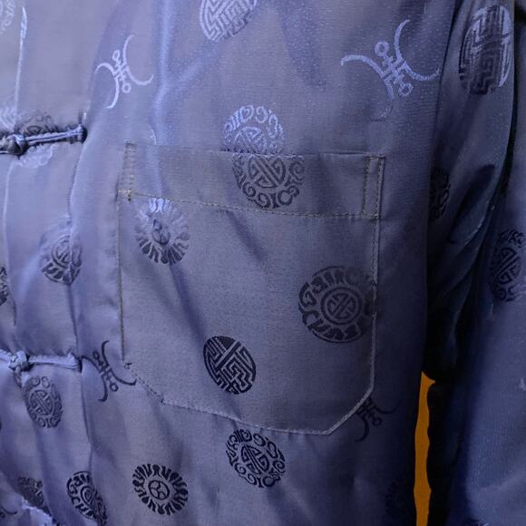 Vintage Blue Kimono Brocade Oriental Puffer Coat Smoking Jacket XL Chinese - Picture 9 of 15